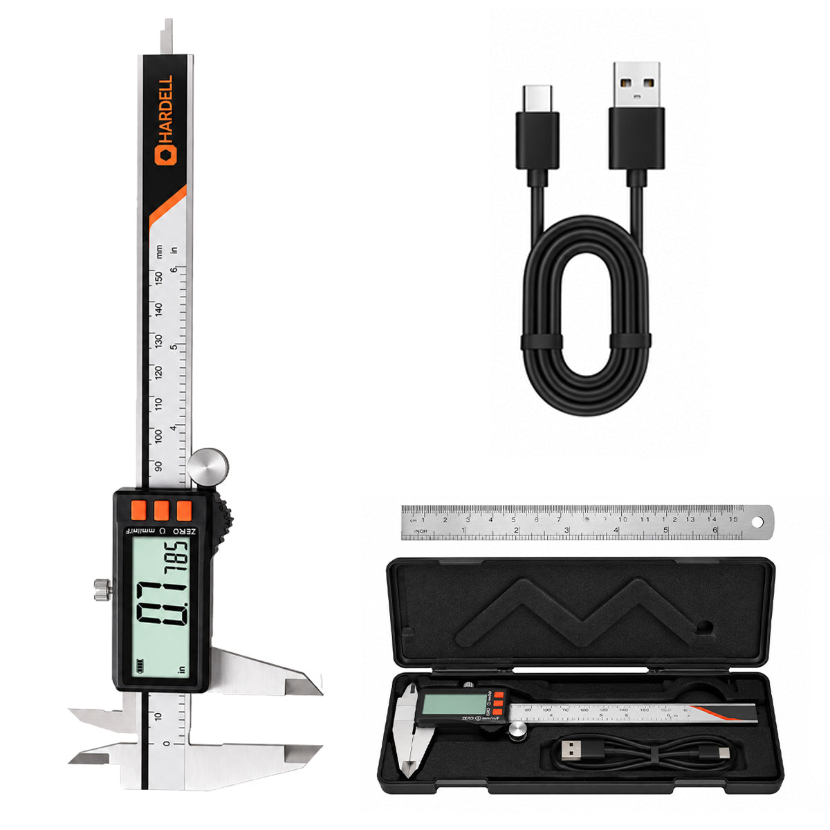 HARDELL Digital Caliper 6in Rechargeable with Power Display