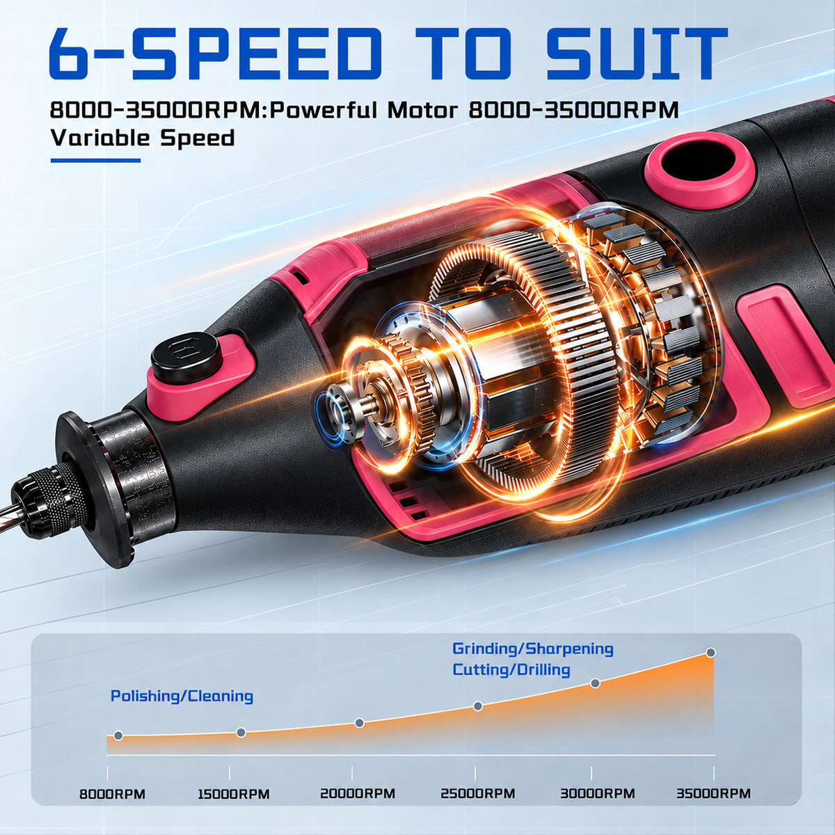 HARDELL 180W Pink Essential 61pcs Corded Rotary Tool Kit
