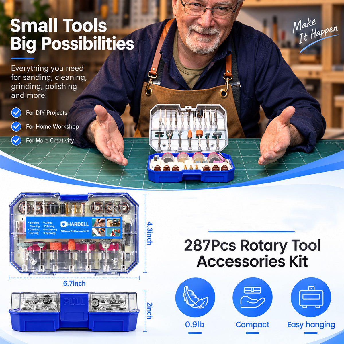 HARDELL Rotary Tool Accessories 287pcs 1/8in Shank Kit