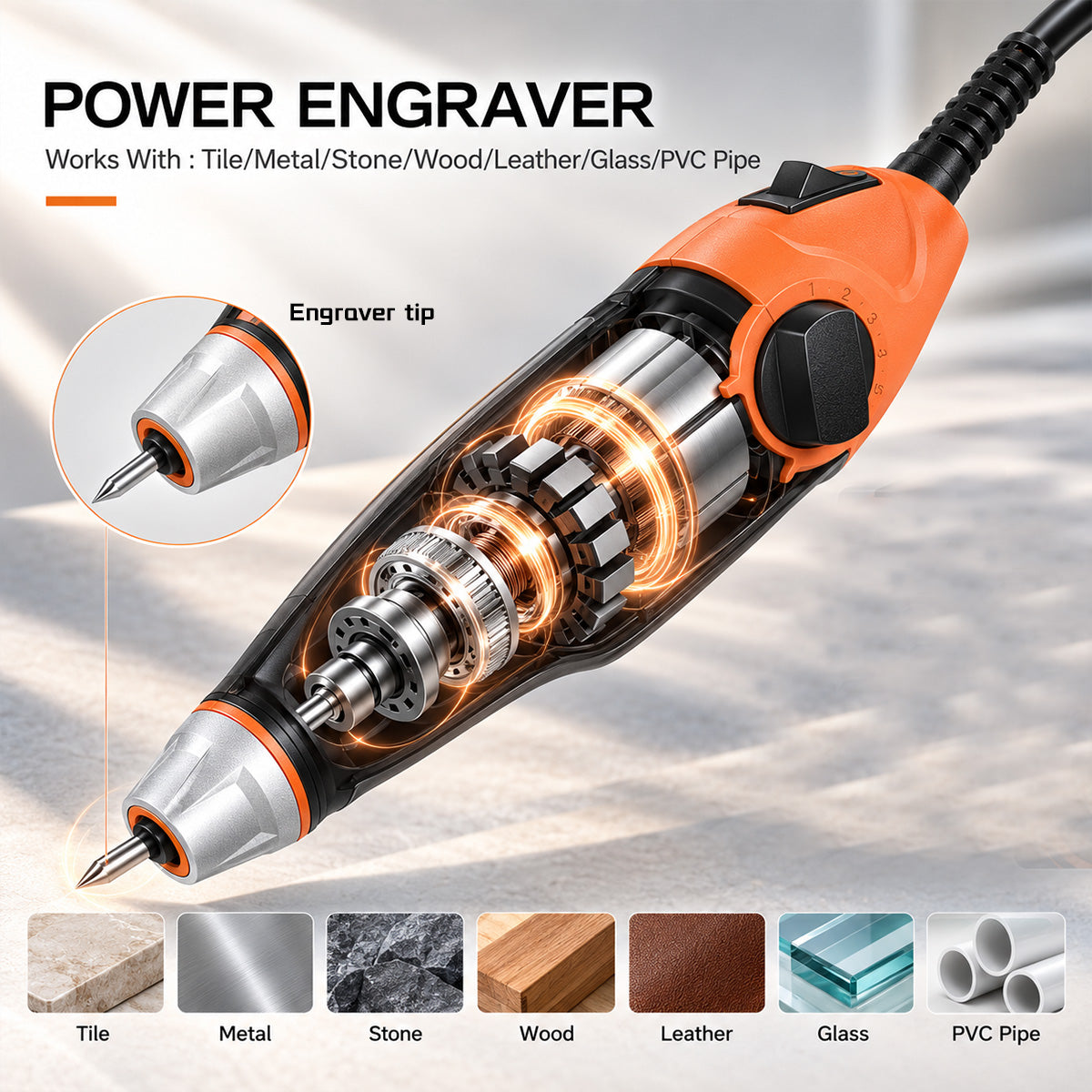 HARDELL Orange Essential 24W Engraving Pen with Tungsten Bits