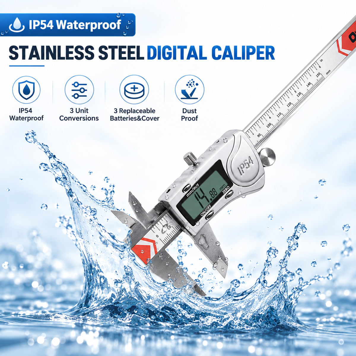HARDELL Digital Caliper 6in IP54 Waterproof Stainless Steel