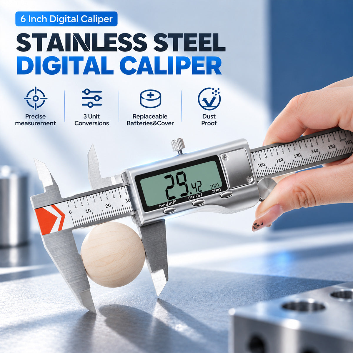 HARDELL Digital Caliper 6in All-Metal with Large LCD