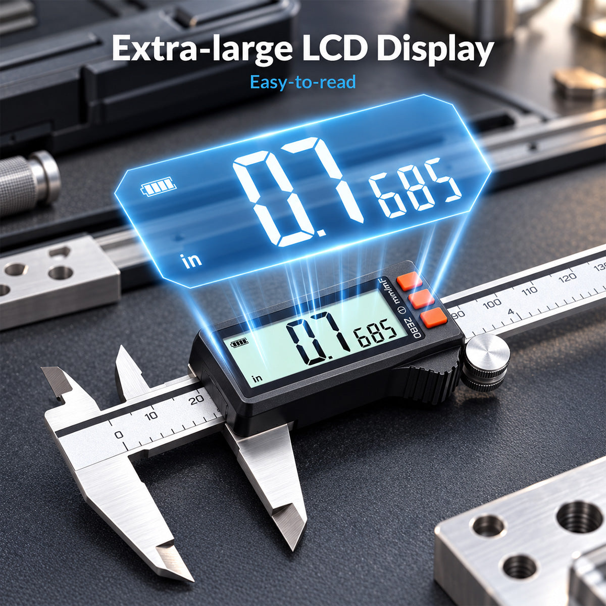 HARDELL Digital Caliper 6in Rechargeable with Power Display