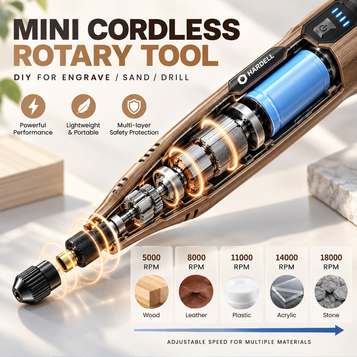 HARDELL 4V Brown Pro 70pcs Cordless Rotary Tool Kit
