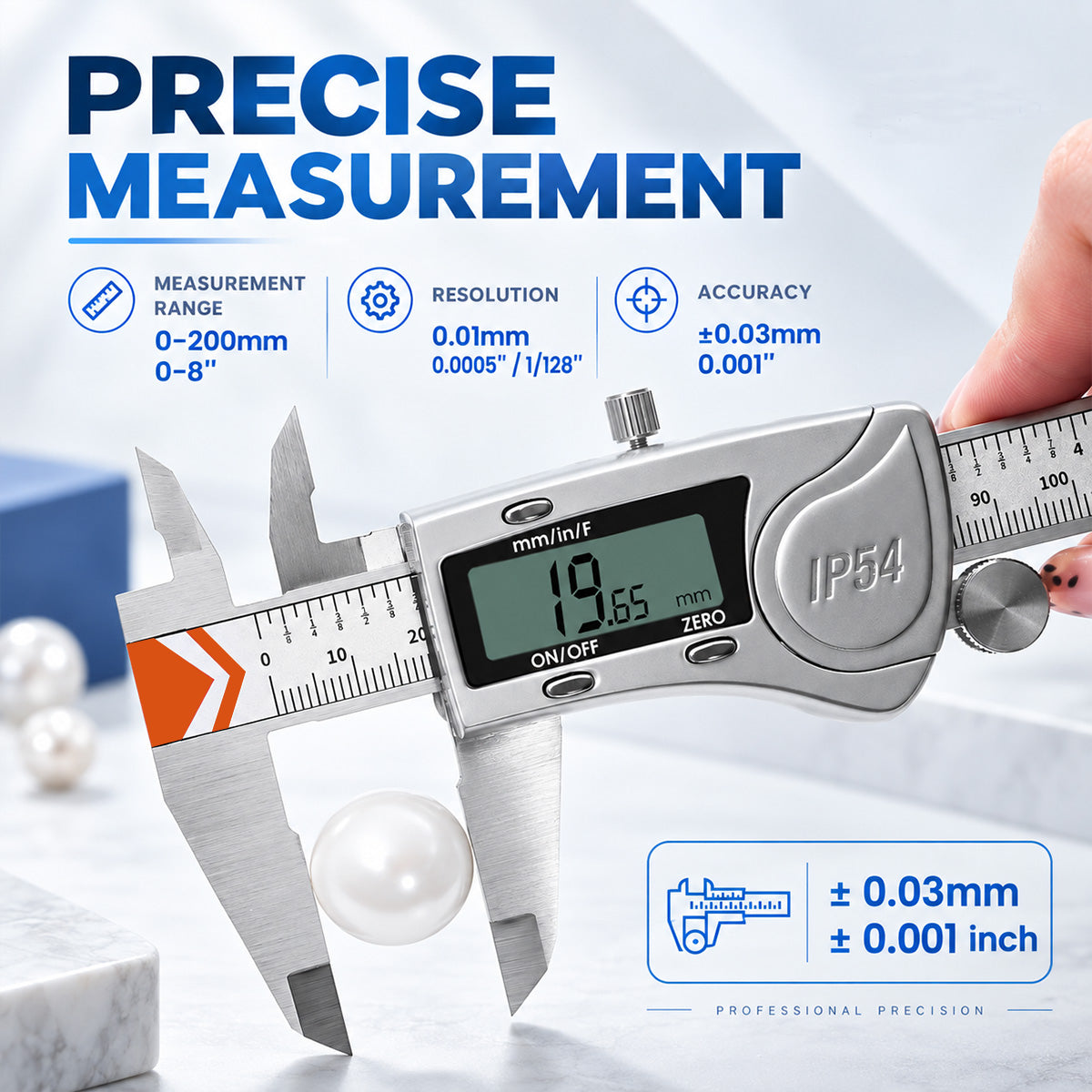 HARDELL Digital Caliper 8in IP54 Waterproof Stainless Steel