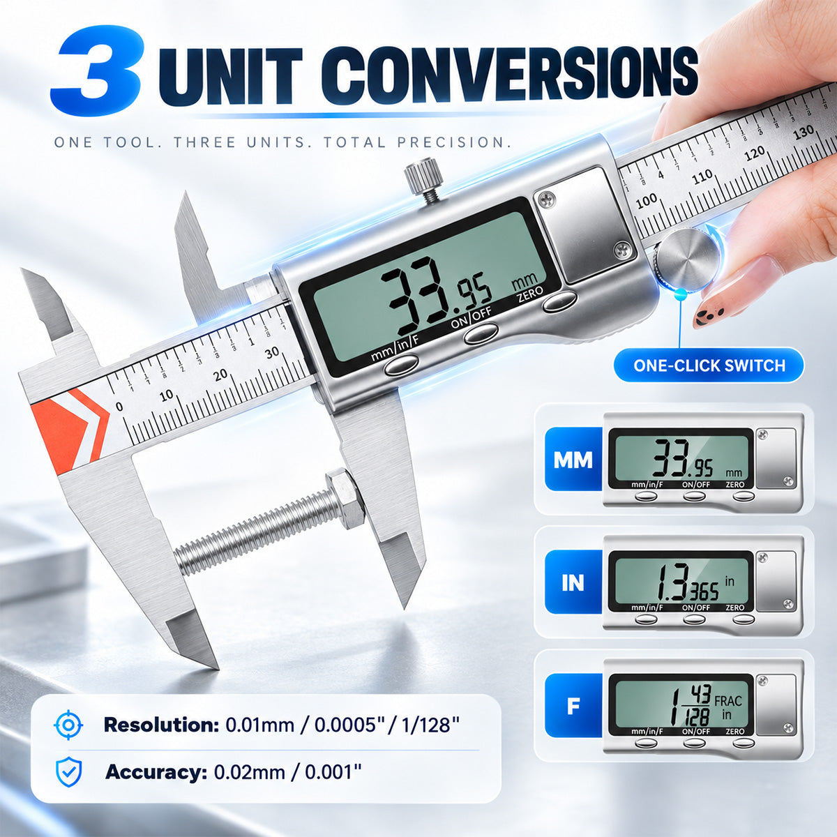 HARDELL Digital Caliper 6in All-Metal with Large LCD