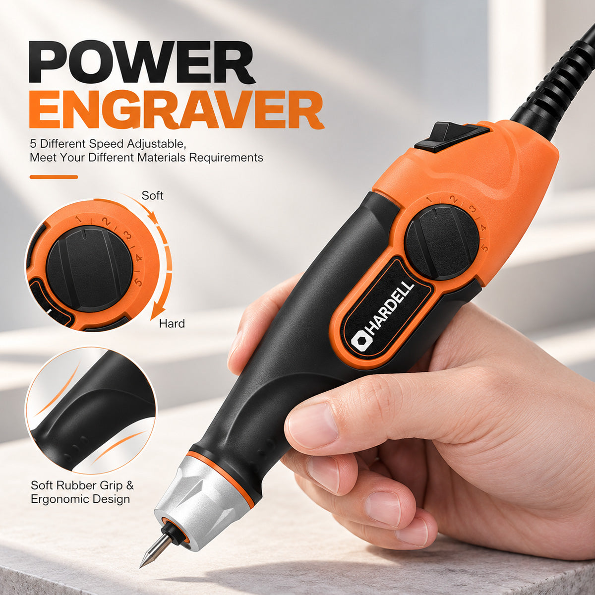 HARDELL Orange Essential 24W Engraving Pen with Tungsten Bits