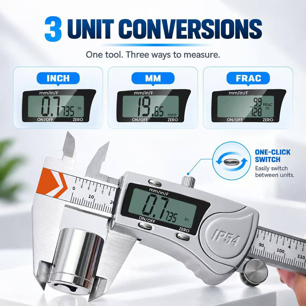 HARDELL Digital Caliper 8in IP54 Waterproof Stainless Steel