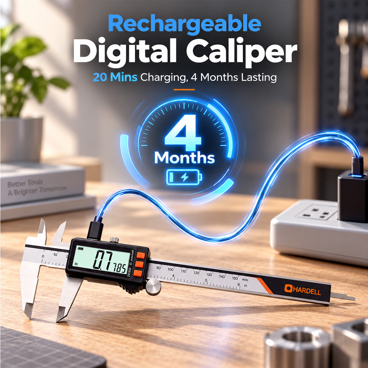 HARDELL Digital Caliper 6in Rechargeable with Power Display