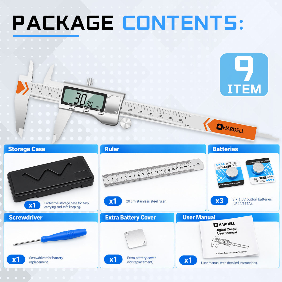 HARDELL Digital Caliper 6in All-Metal with Large LCD