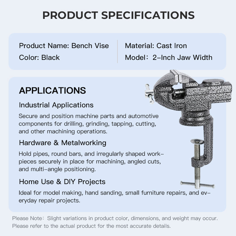 Heavy-Duty Black Bench Vise with 360° Swivel Base & Hardened Jaws
