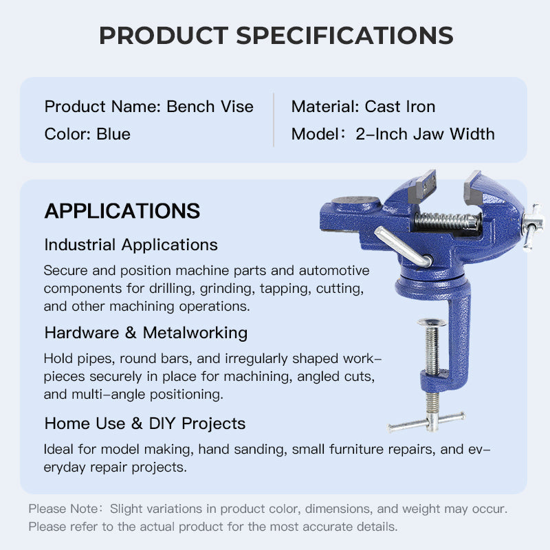 Heavy-Duty Blue Bench Vise with 360° Swivel Base & Hardened Jaws