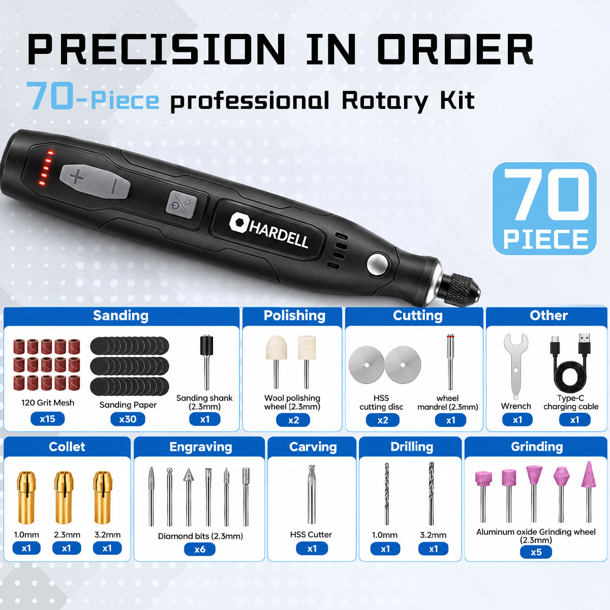 HARDELL 4V Black Pro 70pcs Cordless Rotary Tool Kit