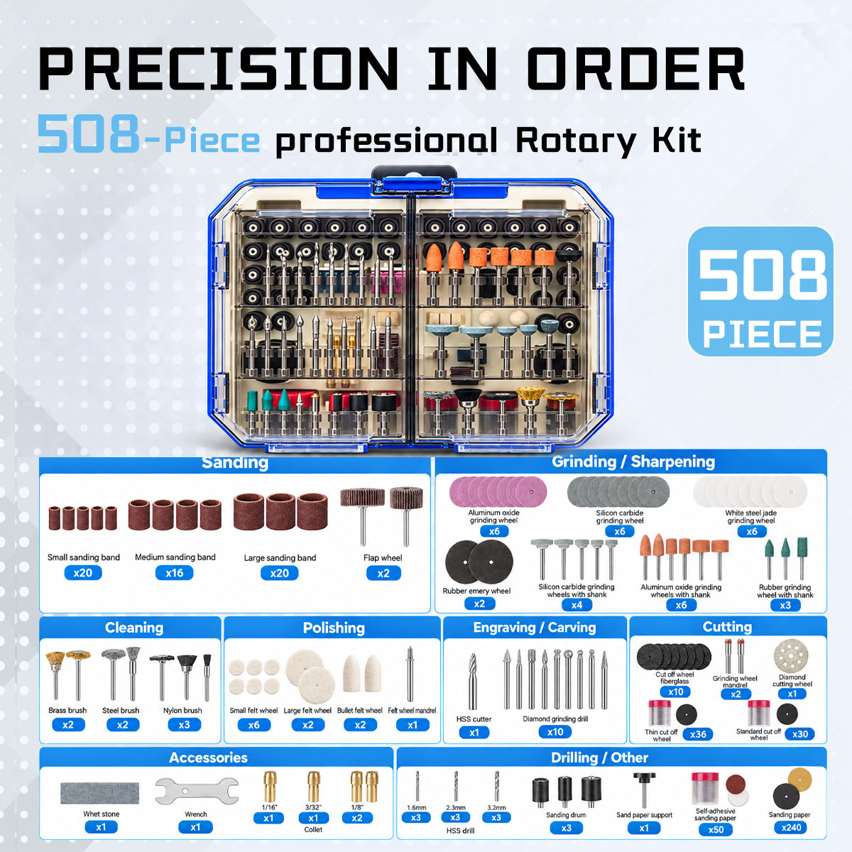 HARDELL Rotary Tool Accessories 508pcs 1/8in Shank Kit