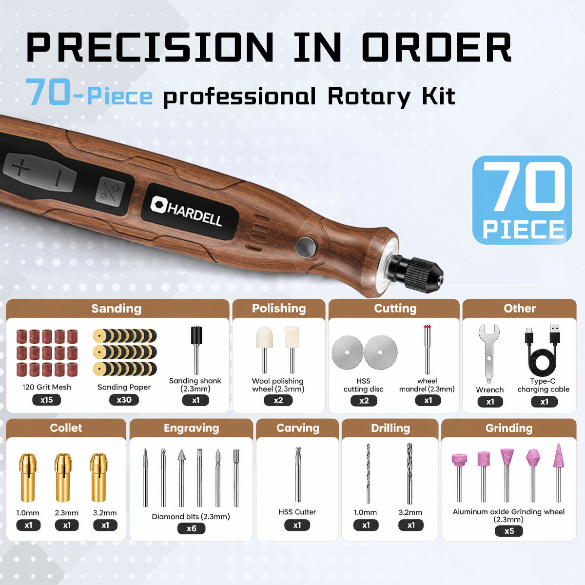 HARDELL 4V Brown Essential 70pcs Cordless Rotary Tool