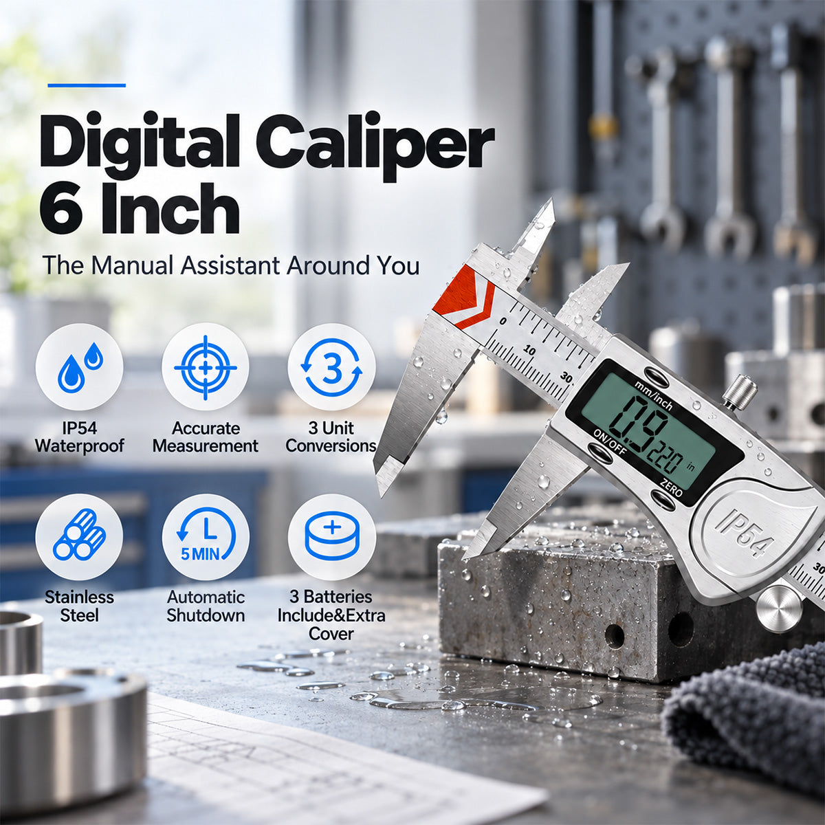 HARDELL Digital Caliper 6in IP54 Waterproof Stainless Steel
