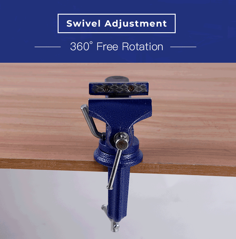 Heavy-Duty Blue Bench Vise with 360° Swivel Base & Hardened Jaws