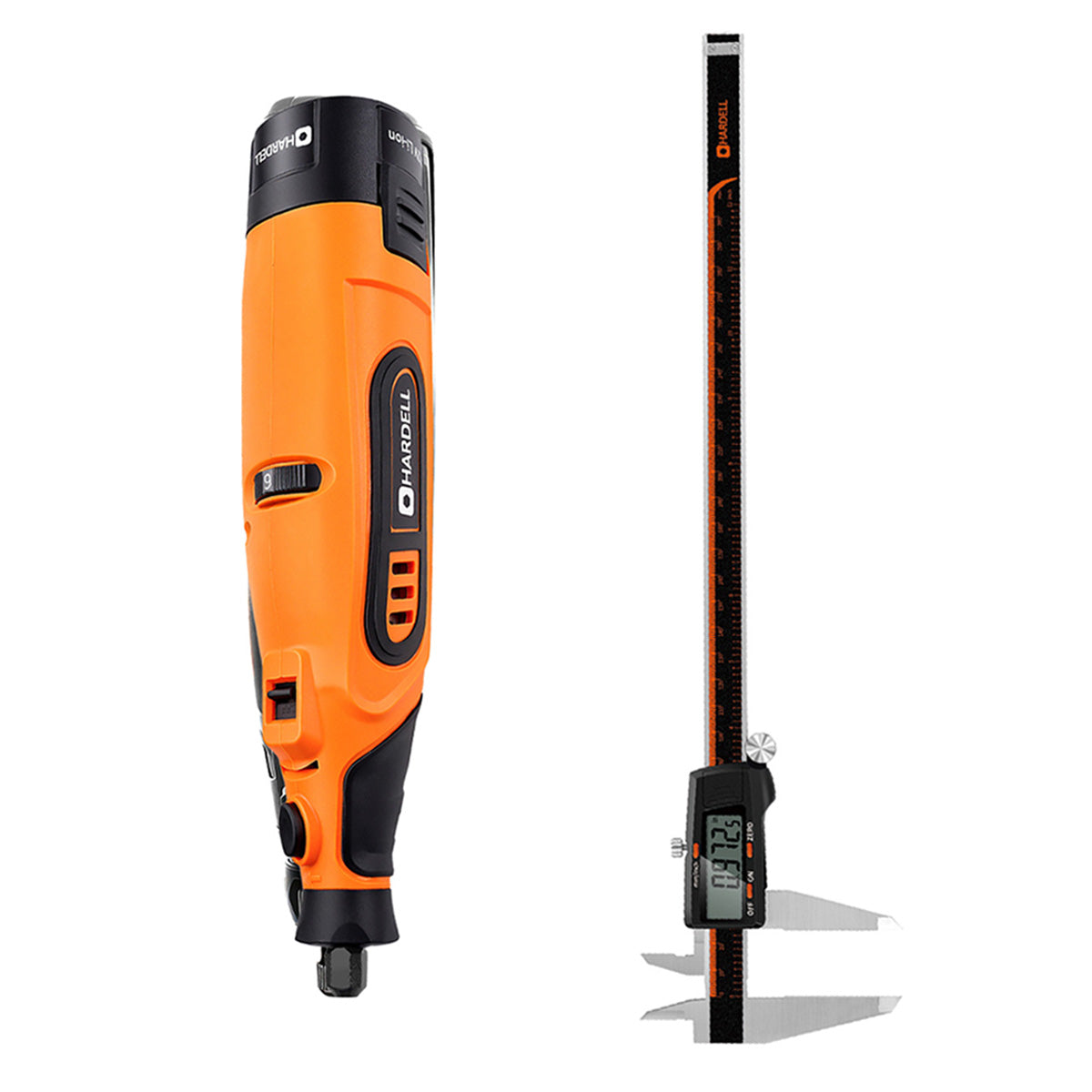 HARDELL Orange 12V Rotary Tool & 12" Caliper Set with Engraver & 287pc Kit