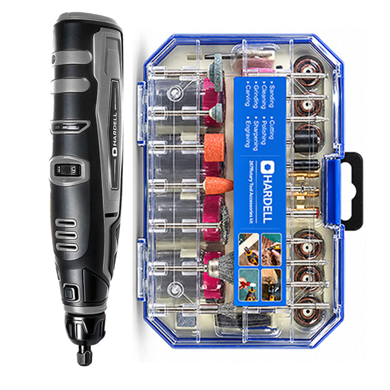 HARDELL 12V Black Gray Rotary Set with Caliper, Engraver & 287pc Kit