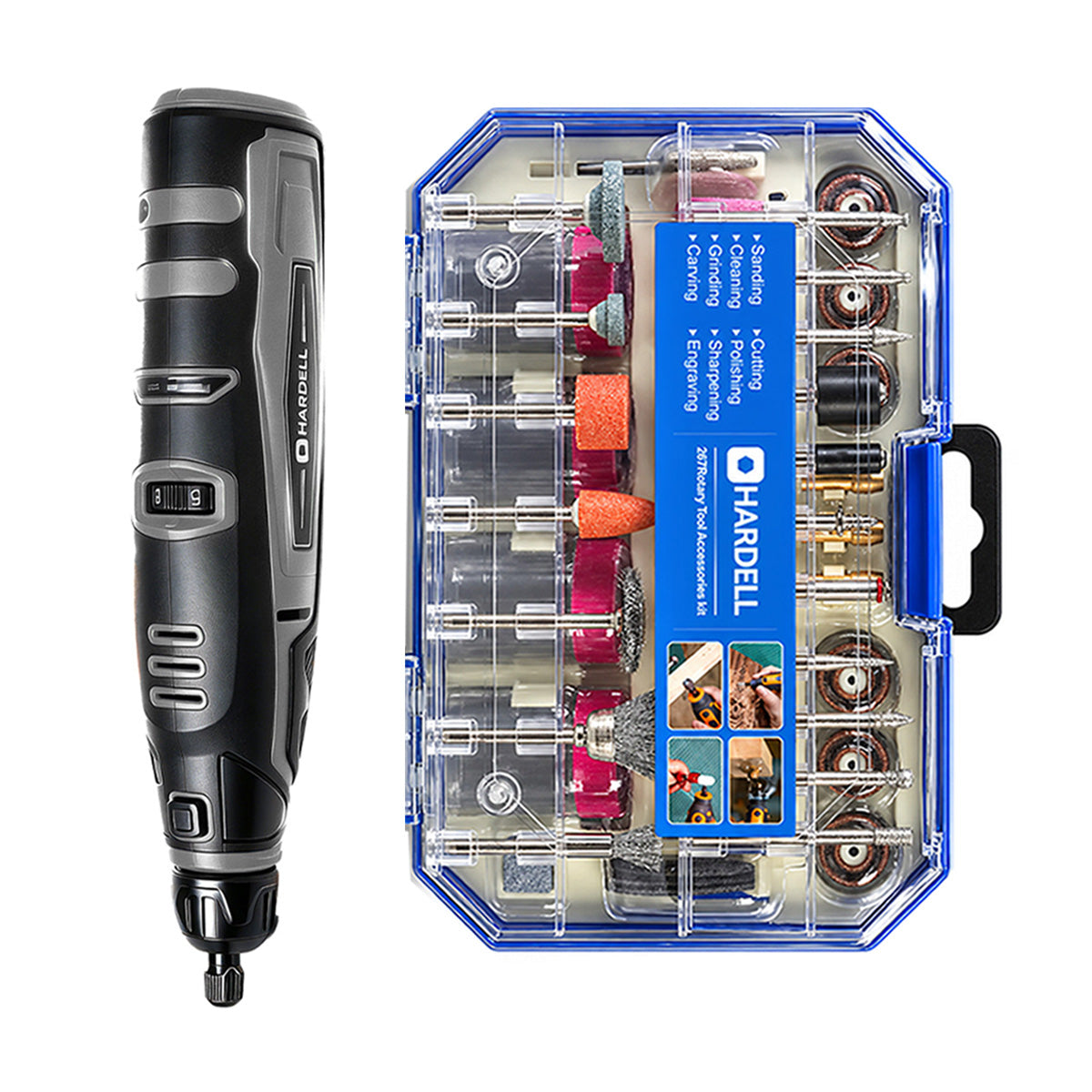 HARDELL Black 12V Rotary Tool & 12" Caliper Set with Engraver & 287pc Kit