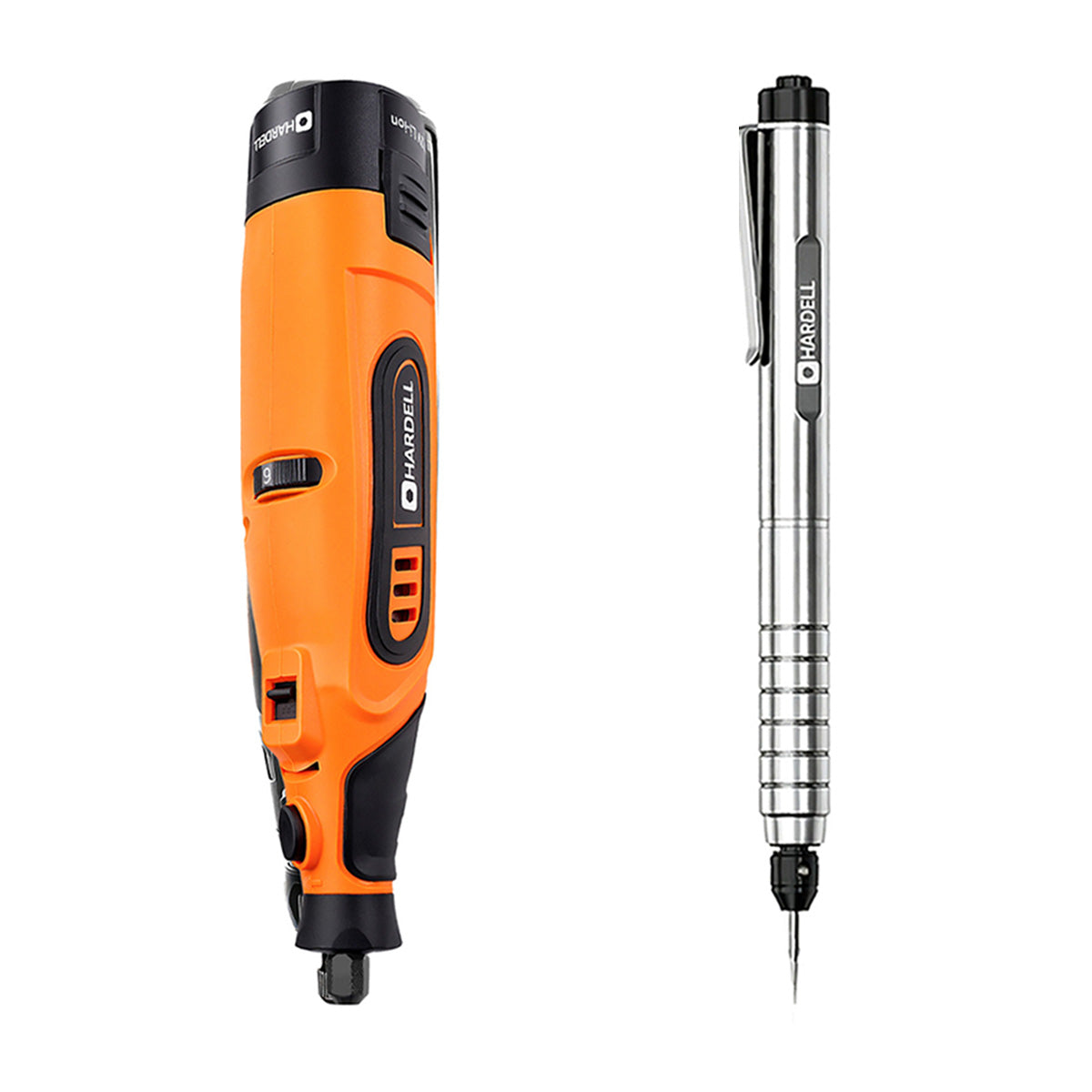 HARDELL Orange 12V Rotary Tool & 12" Caliper Set with Engraver & 287pc Kit