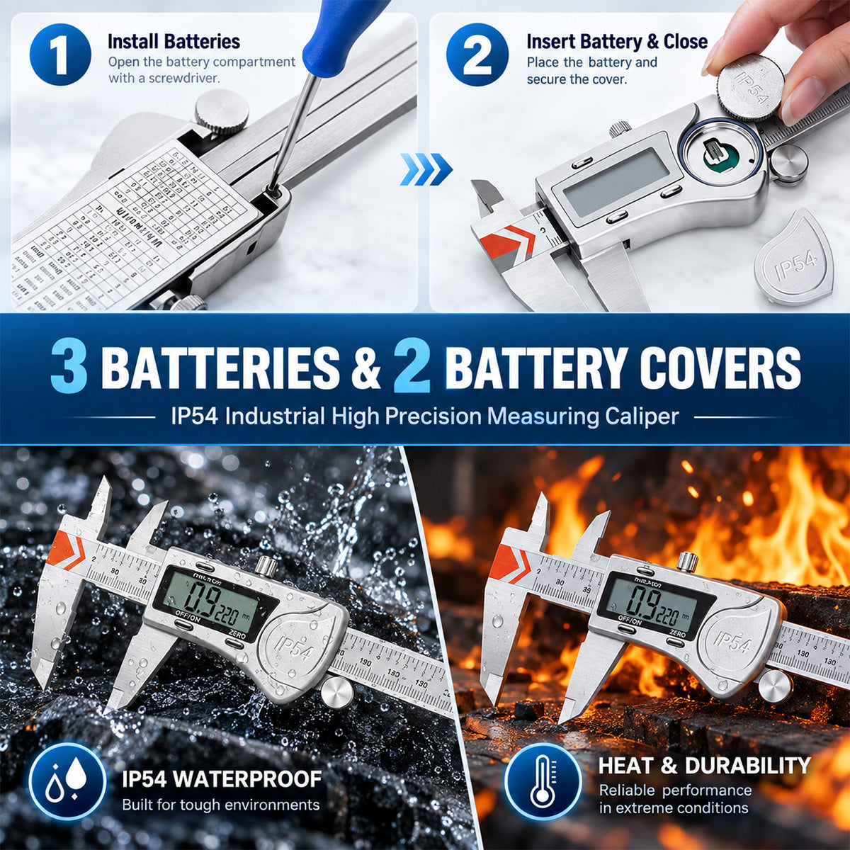 HARDELL Digital Caliper 6in IP54 Waterproof Stainless Steel