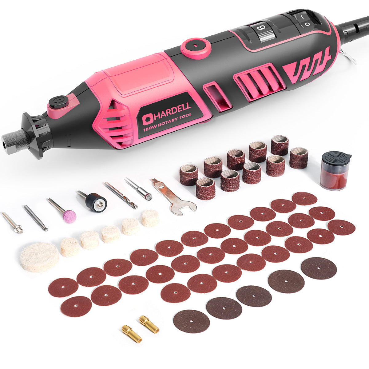 HARDELL 180W Pink Rotary Set with Caliper, Engraver & 287pc Kit
