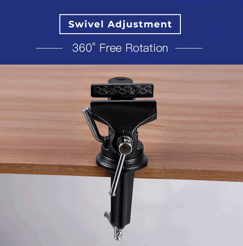 Heavy-Duty Black Bench Vise with 360° Swivel Base & Hardened Jaws