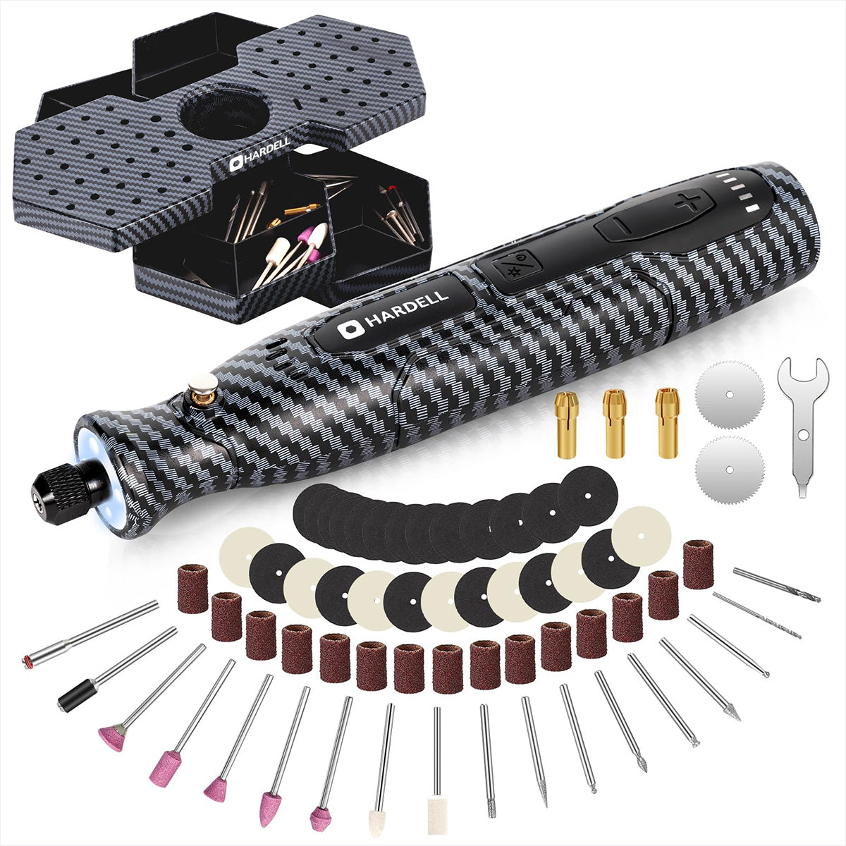 HARDELL 4V Carbon Fiber Rotary Tool Set with Caliper, Engraver & 287pc Kit
