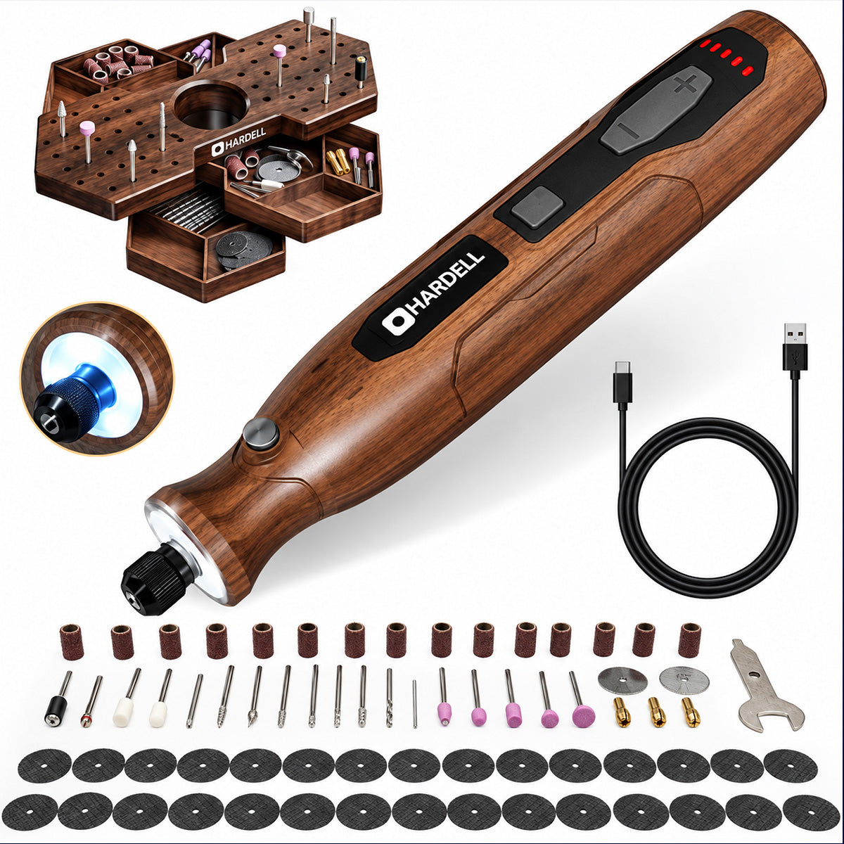 HARDELL 4V Brown Rotary Tool Set with Caliper, Engraver & 287pc Kit
