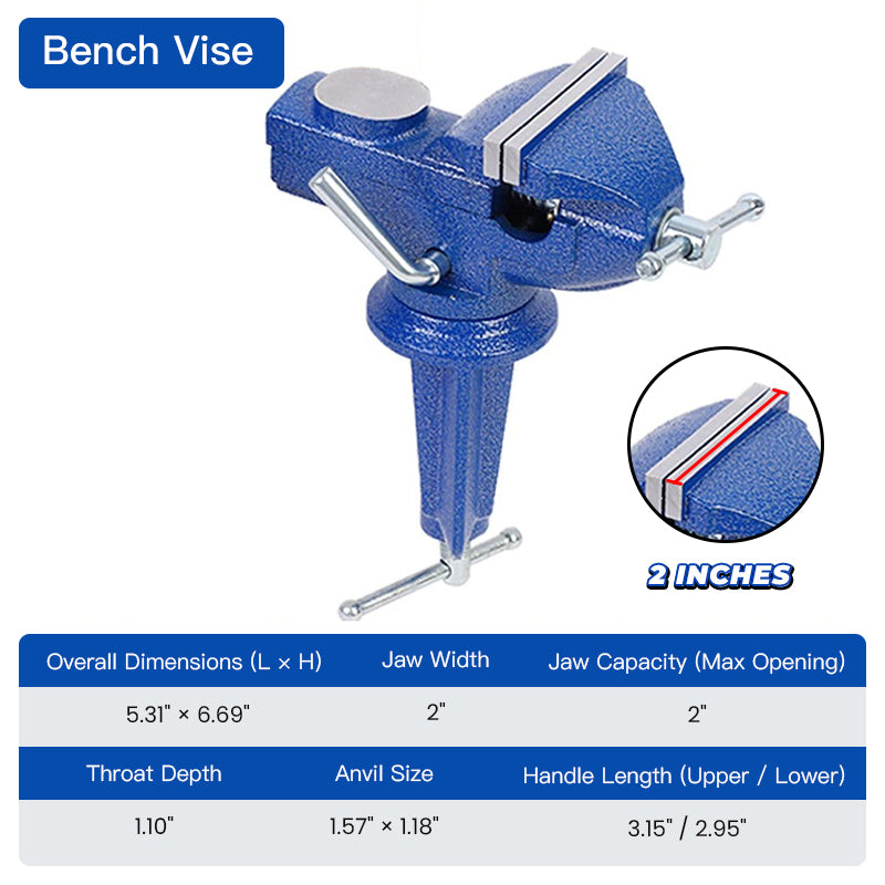 Heavy-Duty Blue Bench Vise with 360° Swivel Base & Hardened Jaws