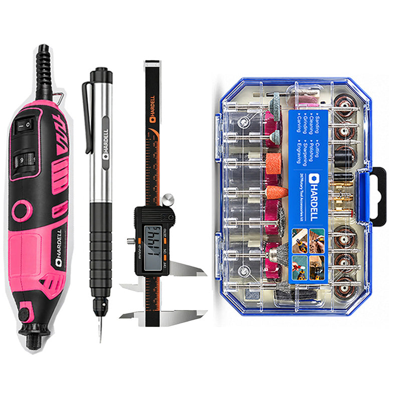 HARDELL 180W Pink Rotary Set with Caliper, Engraver & 287pc Kit