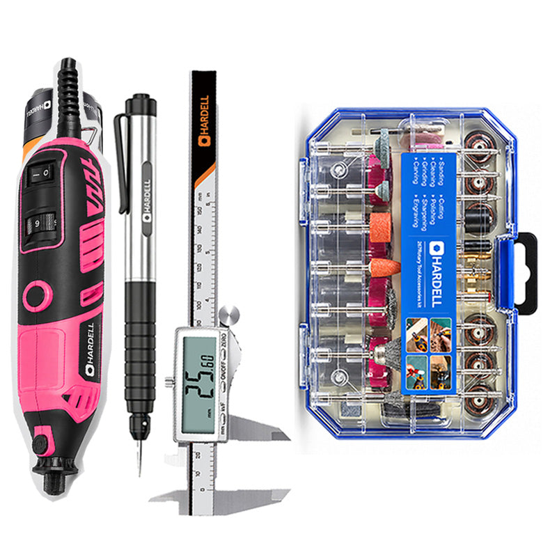 HARDELL 180W Pink Rotary Set with Caliper, Engraver & 287pc Kit