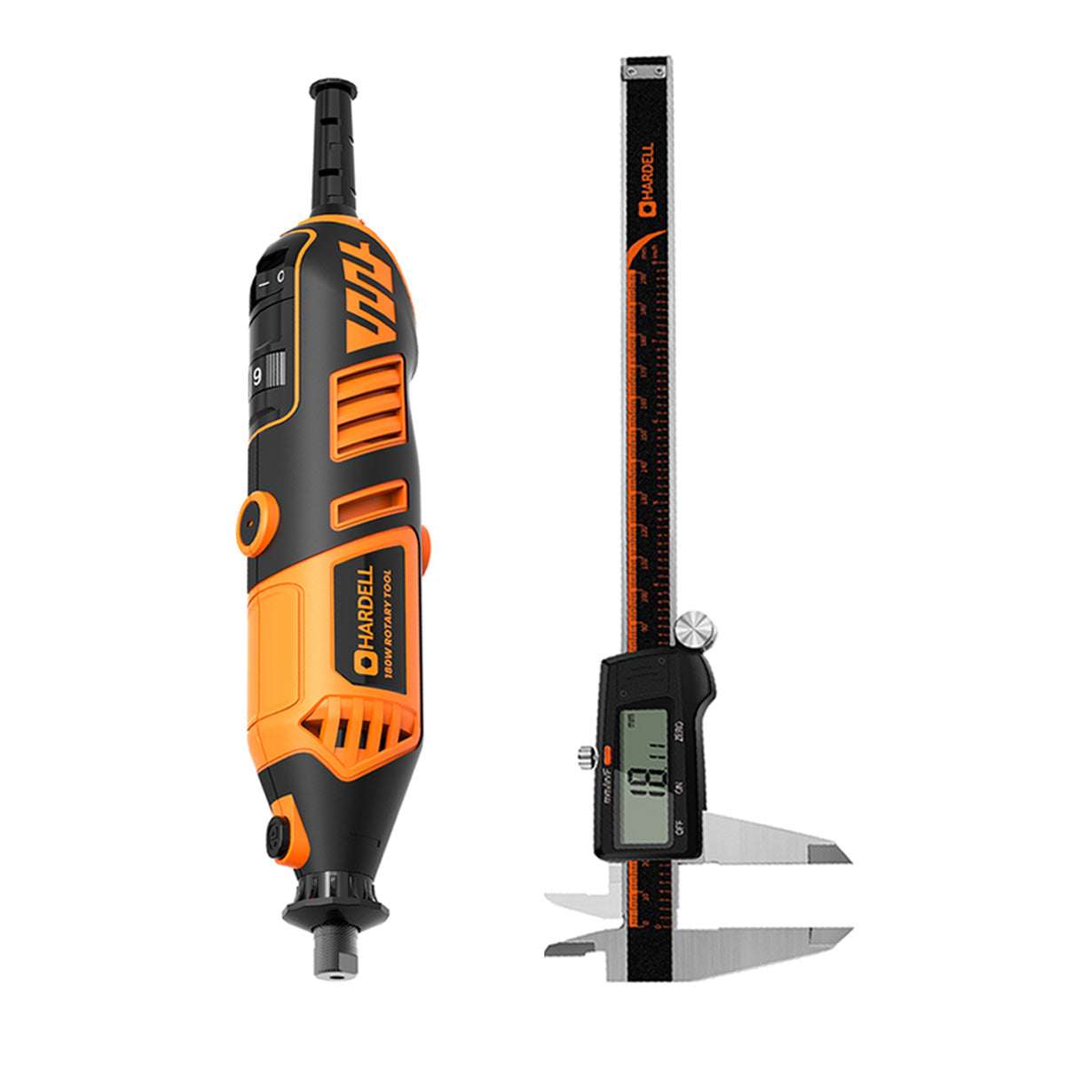 HARDELL Orange 180W Rotary Tool & 8" Caliper Set with Engraver & 287pc Kit