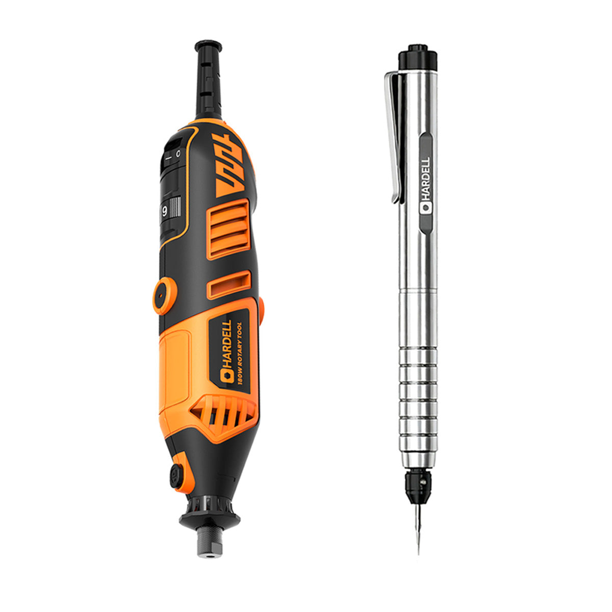 HARDELL Orange 180W Rotary Tool & 8" Caliper Set with Engraver & 287pc Kit