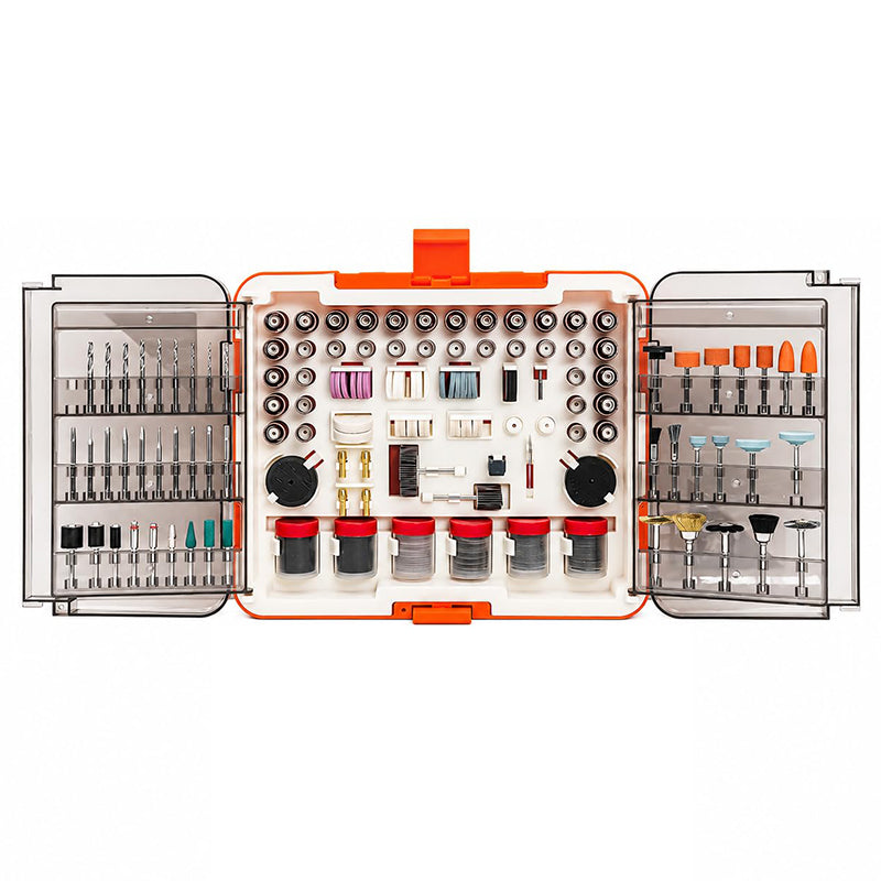 HARDELL 508Pcs Rotary Tool Accessories Kit Orange Storage Case 1/8" Shank