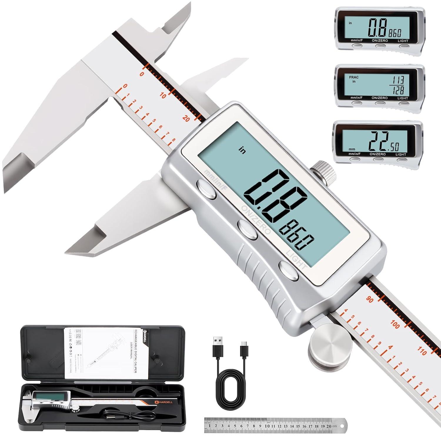 Digital Rechargeable Caliper Measuring Tool with Backlight LCD Screen ...