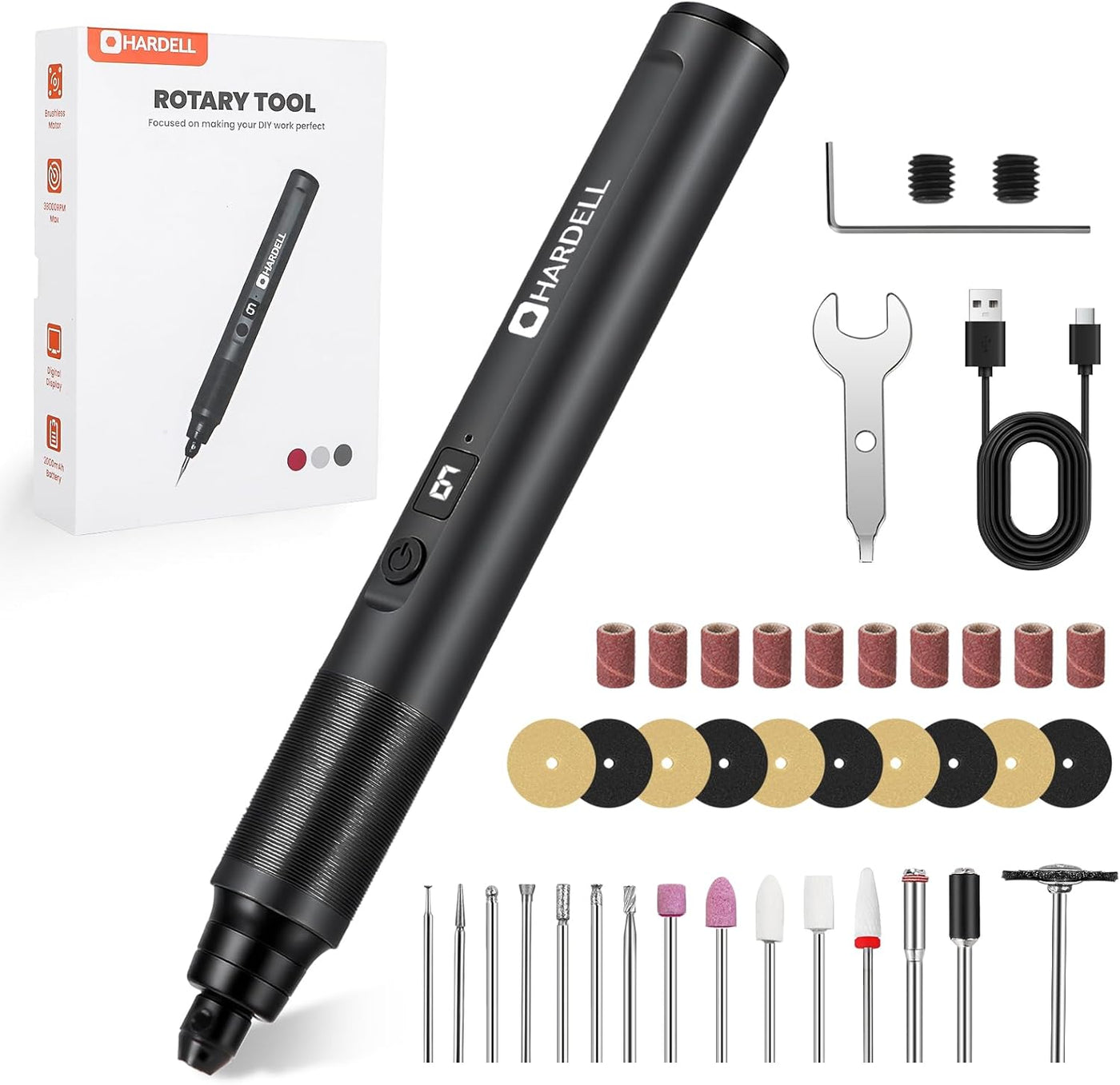 6 - Speed Mini Cordless Rotary Tool Kit with Digital Display Screen - Hardell