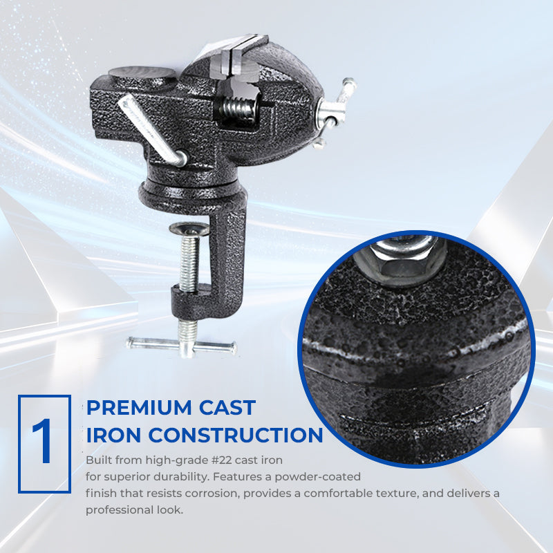 Heavy-Duty Black Bench Vise with 360° Swivel Base & Hardened Jaws