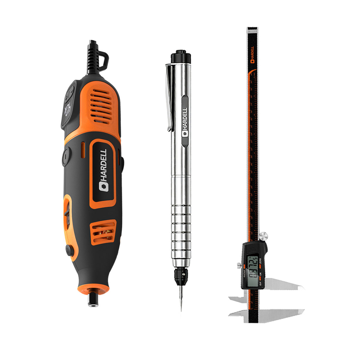 HARDELL Orange 200W Rotary Tool & 12" Caliper Set with Engraver & 287pc Kit