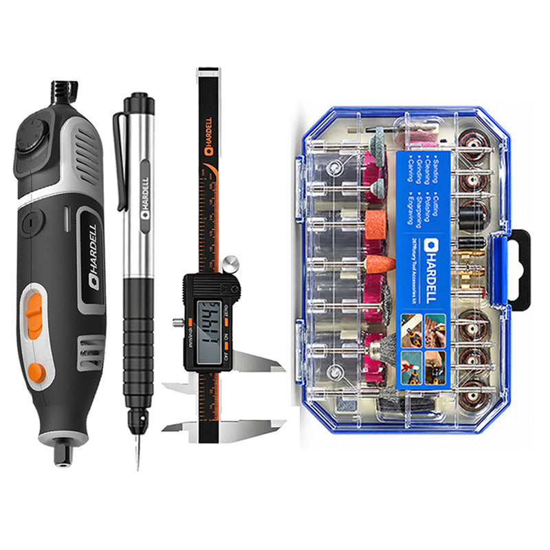 HARDELL Grey 200W Rotary Tool Set with Flex Shaft, Caliper, Engraver & 287pc Kit
