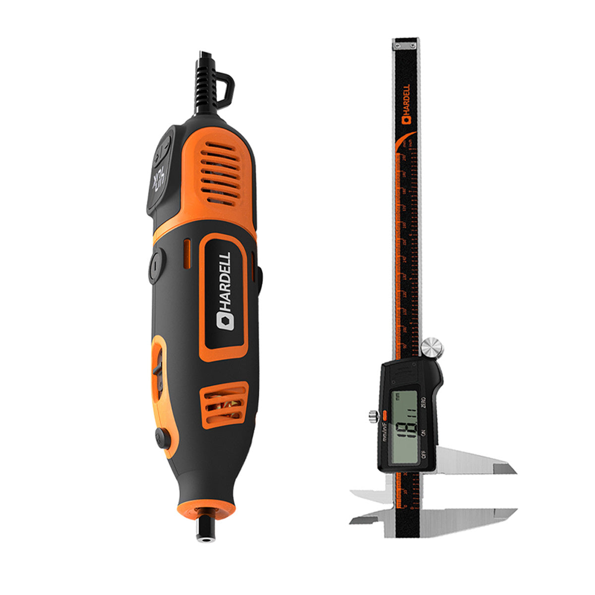 HARDELL Orange 200W Rotary Tool & 8" Caliper Set with Engraver & 287pc Kit
