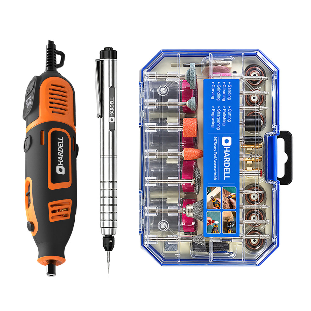HARDELL Orange 200W Rotary Tool & 12" Caliper Set with Engraver & 287pc Kit