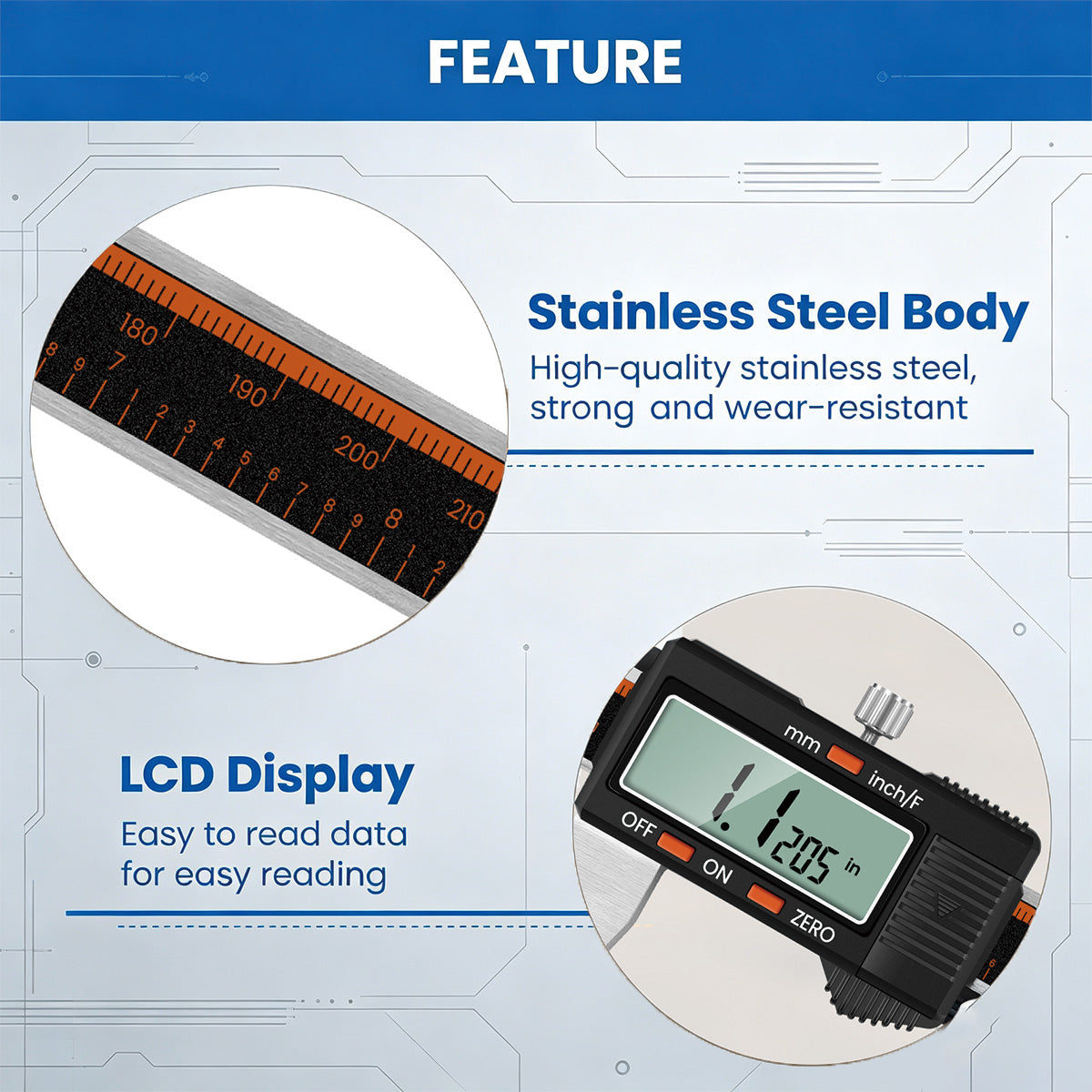 HARDELL 12" Digital Micrometer Caliper, Large LCD