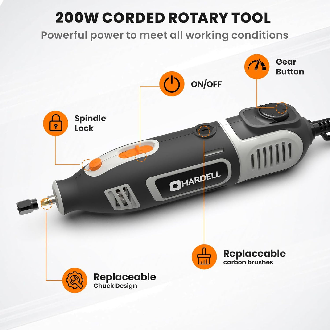 6 Variable Speeds 200w Corded Power Rotary Tool with 153 Accessories - Hardell