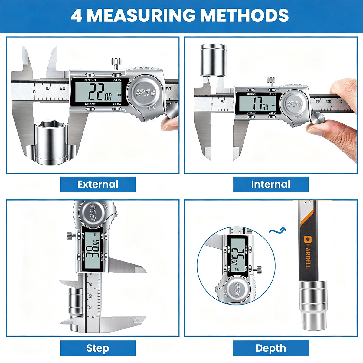 HARDELL 6" IP54 Digital Caliper – ABS Mode, All-Metal, Auto-Off