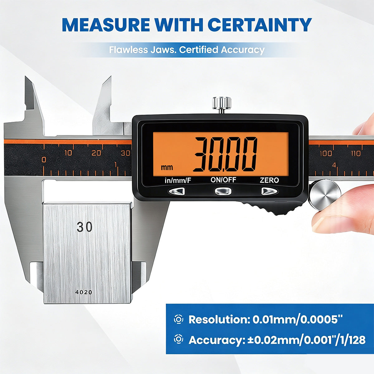 HARDELL 6" Rechargeable Digital Caliper – Orange LCD, USB-C