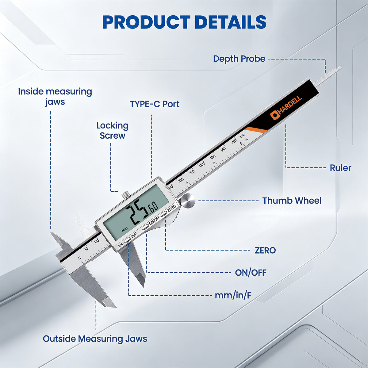 HARDELL 6" Advanced Rechargeable Caliper with LCD