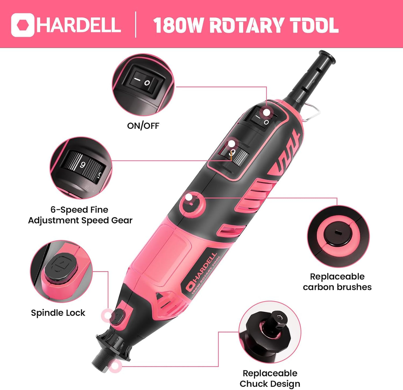 6 Variable Speeds 180w Corded Power Rotary Tool With 61 Accessories - Hardell