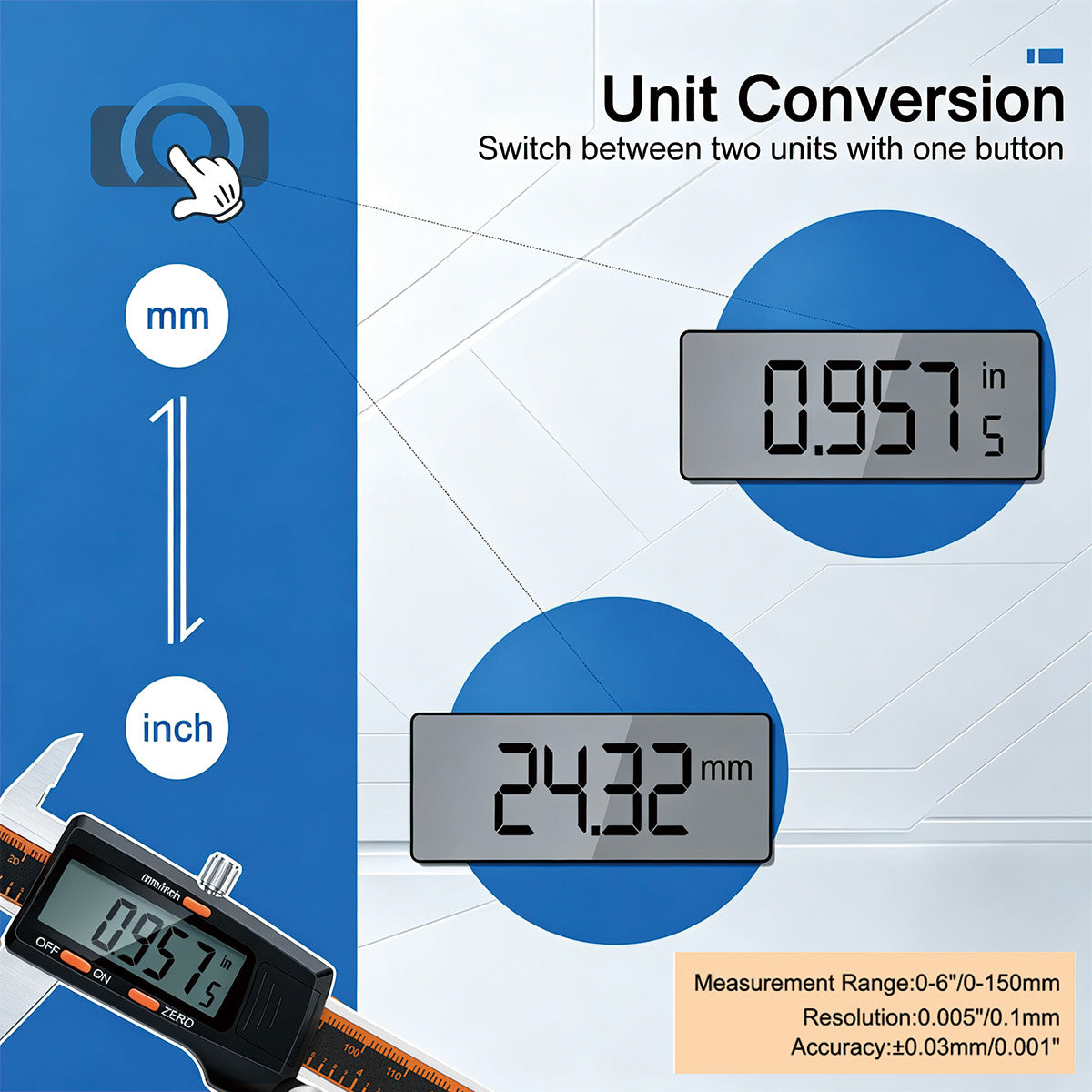 HARDELL 6" Digital Caliper, Large LCD Measuring Tool
